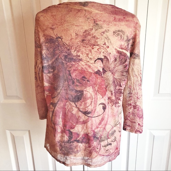 Coldwater Creek Abstract Pink Print Tiered Ruffle Top Large - Picture 12 of 15